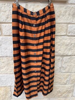Who What Wear Striped Button-Front Midi Skirt in Burnt Orange and Black
